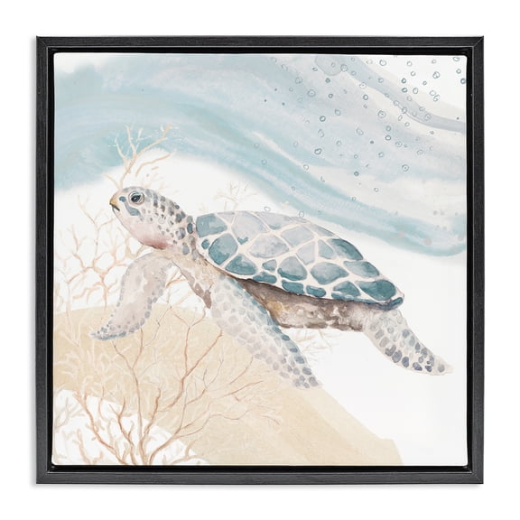 Stupell Industries Swimming Aquatic Turtle Animals & Insects Painting Black Floater Framed Canvas Art Print Wall Art, 25 x 25