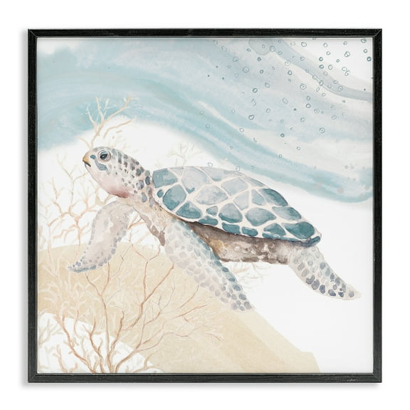 Stupell Industries Swimming Aquatic Turtle Animals & Insects Painting Black Framed Art Print Wall Art, 12 x 12