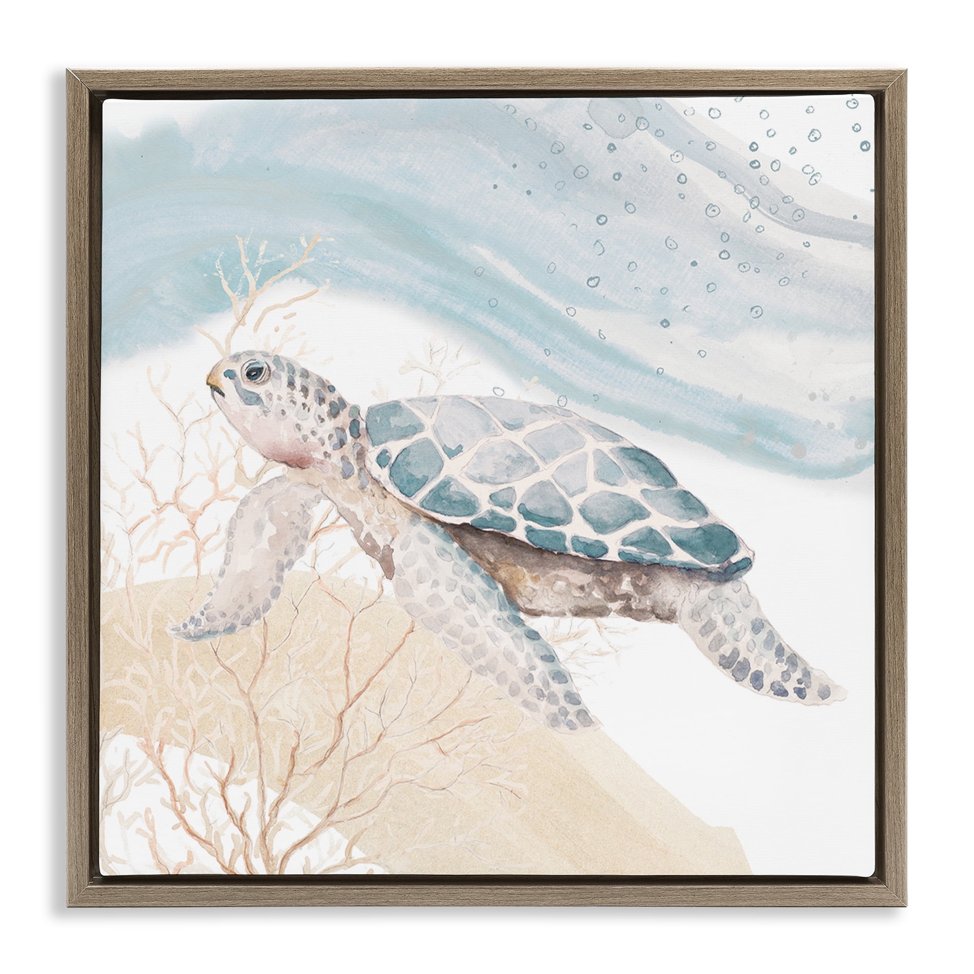 Stupell Industries Swimming Aquatic Turtle Animals & Insects Painting Brown Floater Framed Canvas Art Print Wall Art, 25 x 25
