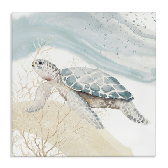 Stupell Industries Swimming Aquatic Turtle Animals & Insects Painting Gallery Wrapped Canvas Art Print Wall Art, 17 x 17