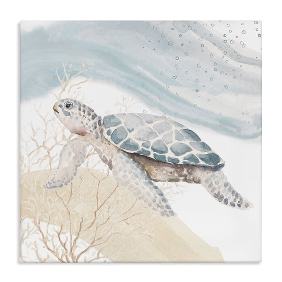 Stupell Industries Swimming Aquatic Turtle Animals & Insects Painting Gallery Wrapped Canvas Art Print Wall Art, 36 x 36