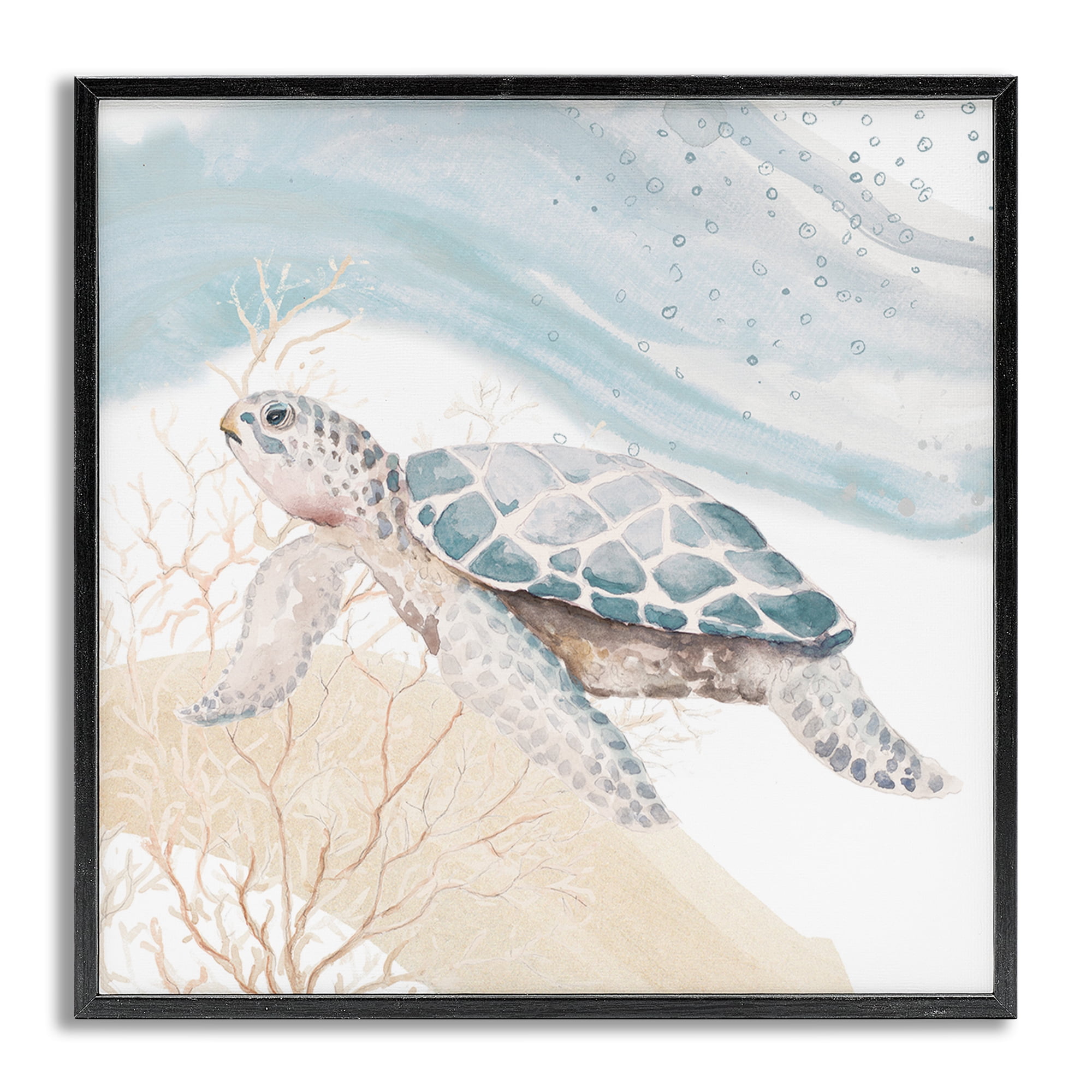 Stupell Industries Swimming Aquatic Turtle Animals & Insects Painting Gray Framed Art Print Wall Art, 12 x 12