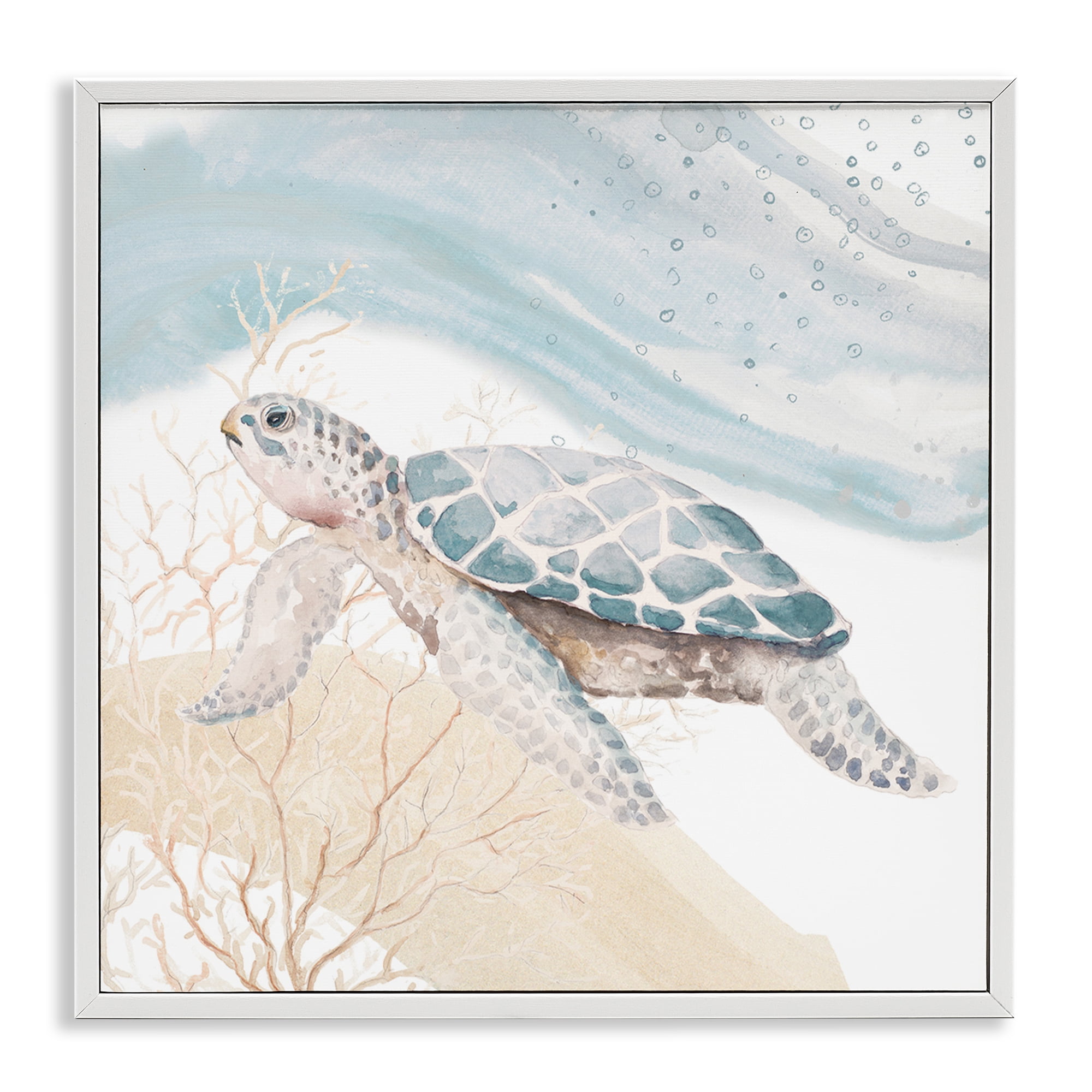 Stupell Industries Swimming Aquatic Turtle Animals & Insects Painting White Framed Art Print Wall Art, 17 x 17