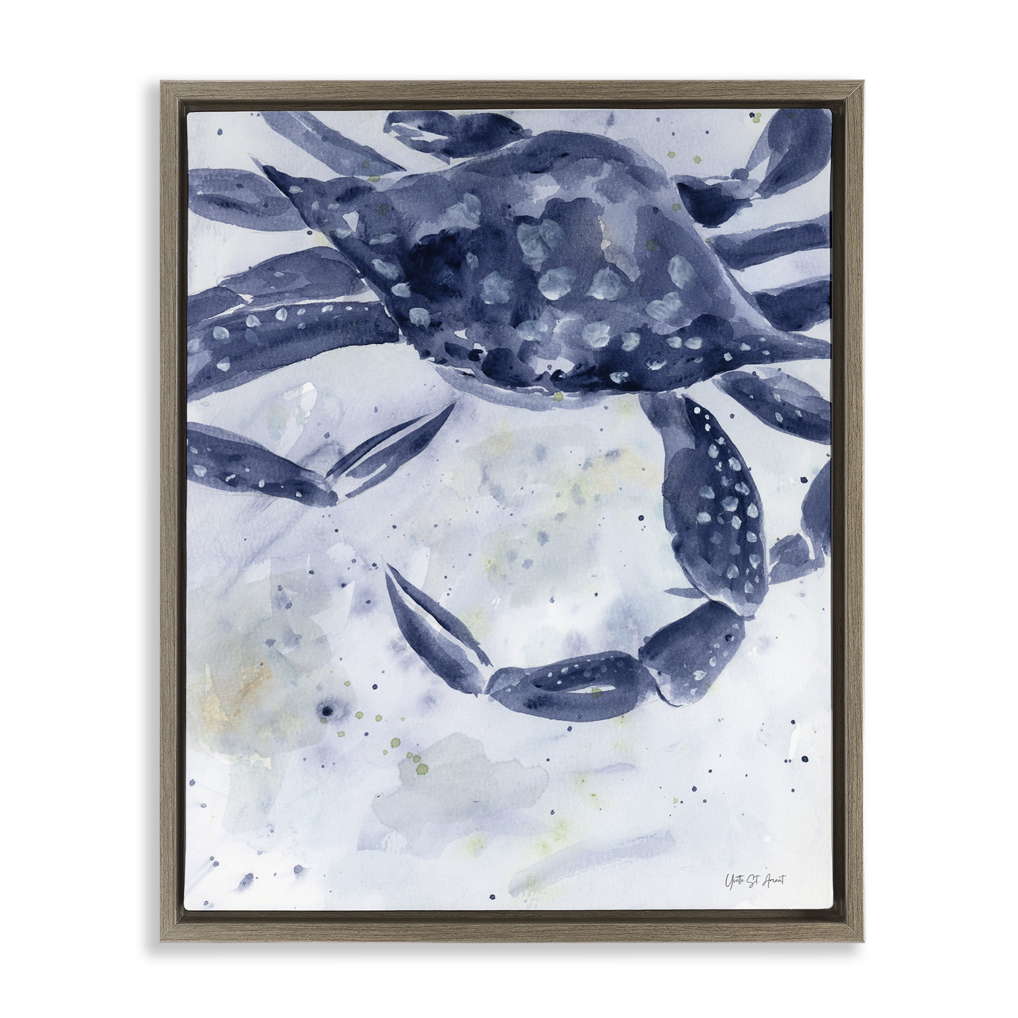 Stupell Industries Swimming Blue Crab Animals & Insects Painting Brown Floater Framed Canvas Art Print Wall Art, 25 x 31