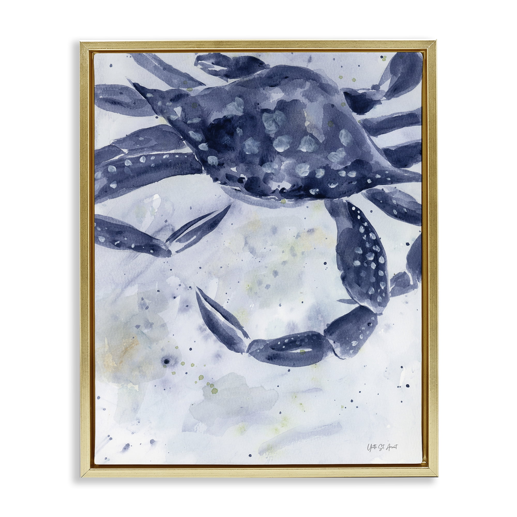 Stupell Industries Swimming Blue Crab Animals & Insects Painting Gold Floater Framed Canvas Art Print Wall Art, 25 x 31
