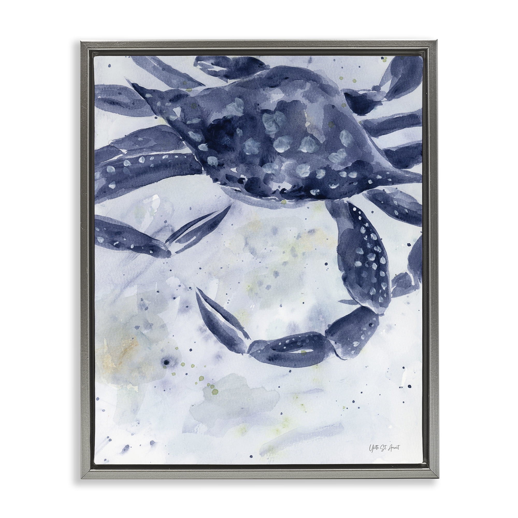 Stupell Industries Swimming Blue Crab Animals & Insects Painting Gray Floater Framed Canvas Art Print Wall Art, 25 x 31