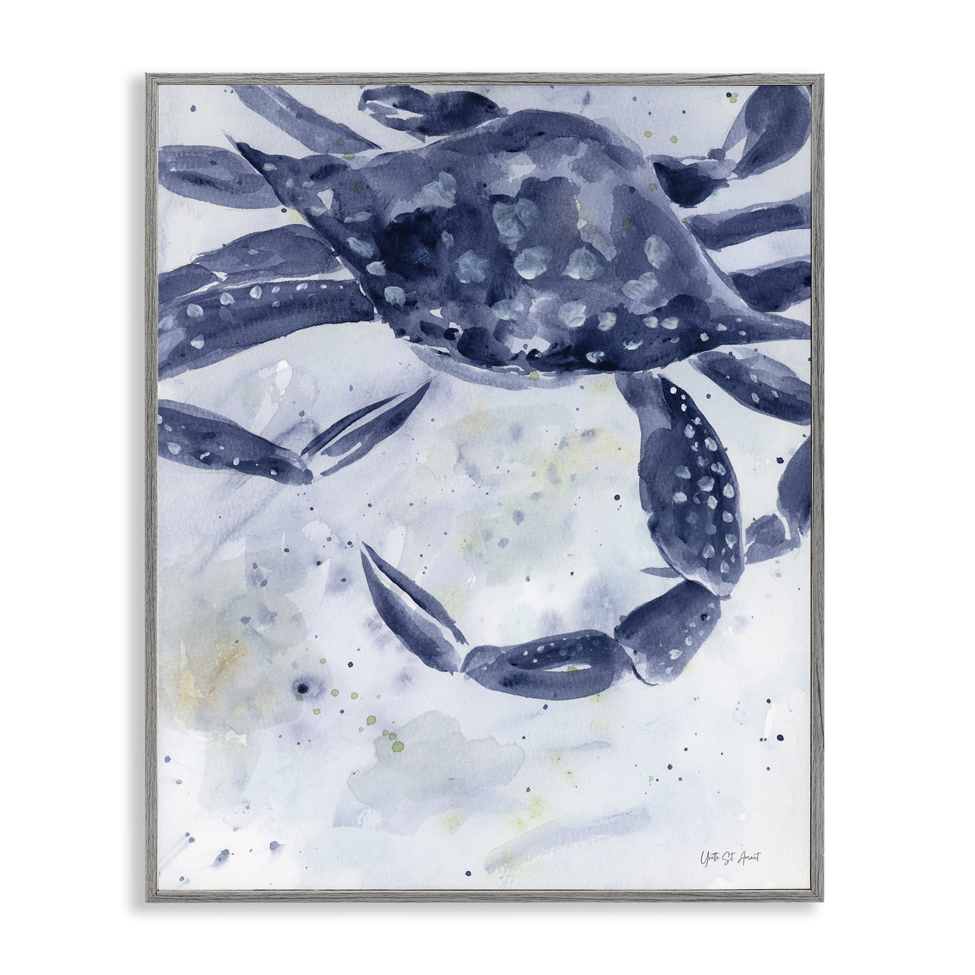 Stupell Industries Swimming Blue Crab Animals & Insects Painting Gray Framed Art Print Wall Art, 11 x 14