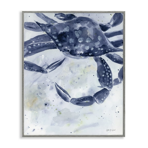 Stupell Industries Swimming Blue Crab Animals & Insects Painting Gray Framed Art Print Wall Art, 16 x 20