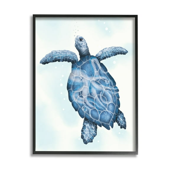 Stupell Industries Swimming Blue Sea Turtle Patterned Tentacles Shell Graphic Art Black Framed Art Print Wall Art, Design by Darlene Seale