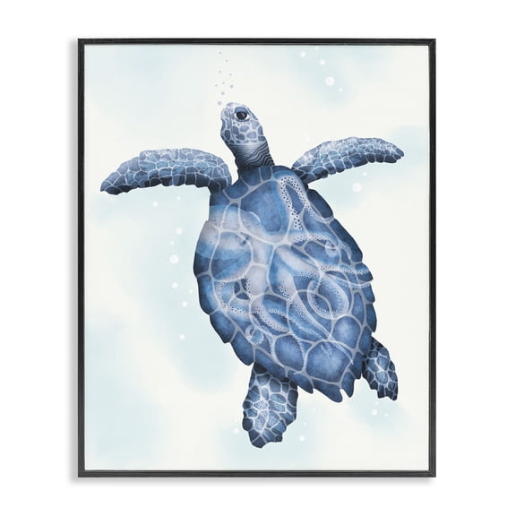 Stupell Industries Coastal Swimming Blue Sea Turtle Patterned Tentacles Shell Black Framed Giclee Art, 11 x 14, by Darlene Seale