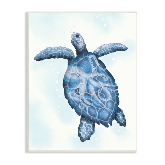 Stupell Industries Swimming Blue Sea Turtle Patterned Tentacles Shell Graphic Art Unframed Art Print Wall Art, Design by Darlene Seale