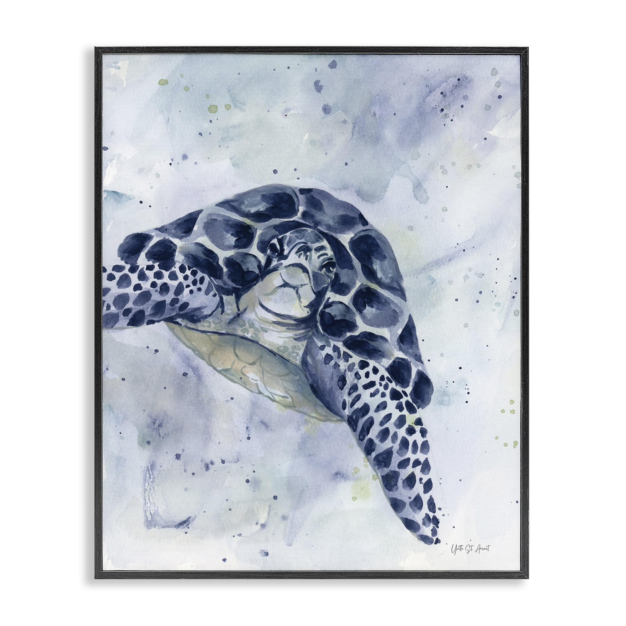 Swimming Blue Turtle Canvas Print with Black Frame, 11 x 14
