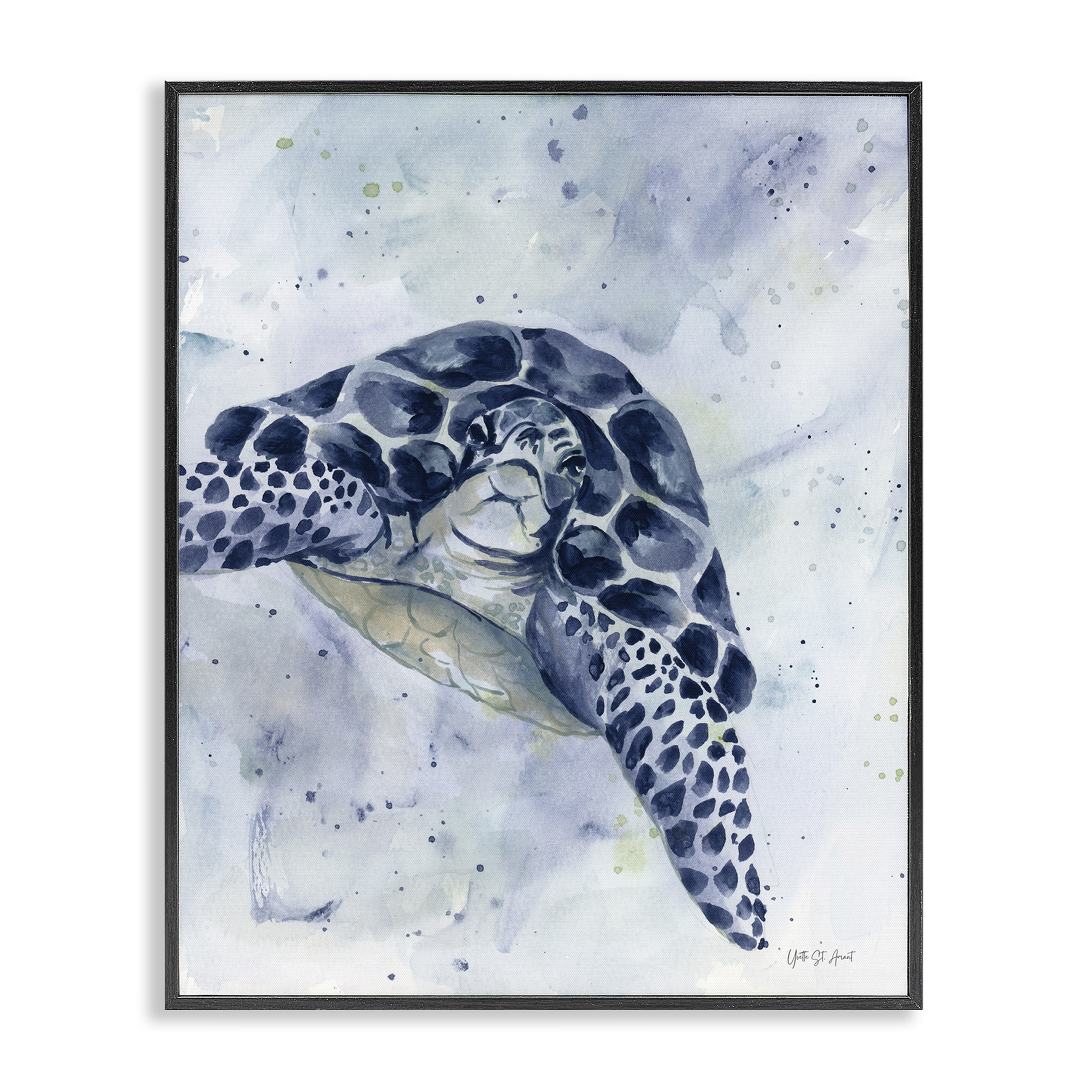 Stupell Industries Swimming Blue Turtle Animals & Insects Painting Black Framed Art Print Wall Art, 16 x 20