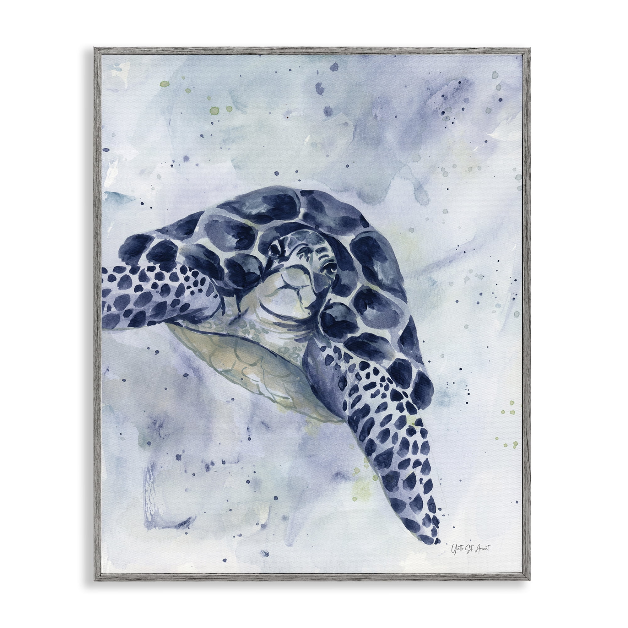 Gray Framed Blue Turtle Canvas Print, 24 x 30 Inch