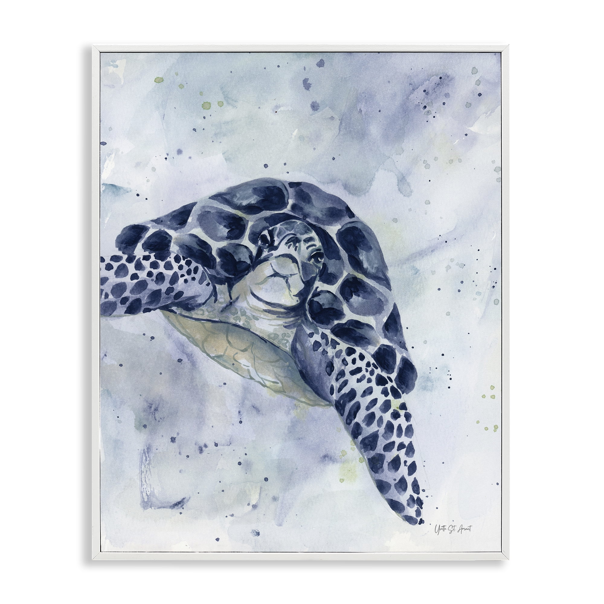 Stupell Industries Swimming Blue Turtle Animals & Insects Painting White Framed Art Print Wall Art, 16 x 20