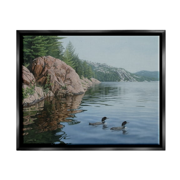 Stupell Industries Swimming Ducks Landscape Nature Photography Black Floater Framed Art Print Wall Art, 21 x 17