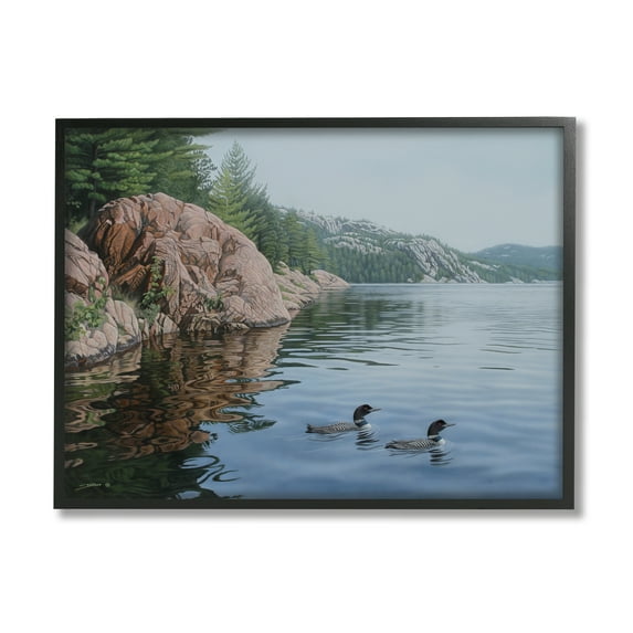Stupell Industries Swimming Ducks Landscape Nature Photography Black Framed Art Print Wall Art, 14 x 11