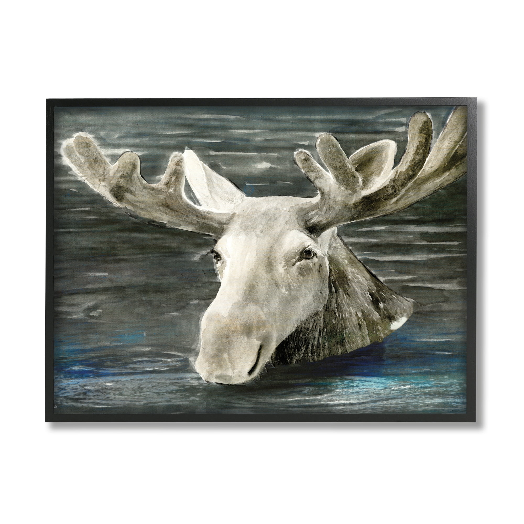 Stupell Industries Swimming Moose Rustic Forest Animal Portrait Lake Water, 30 x 24, Design by Stellar Design Studio