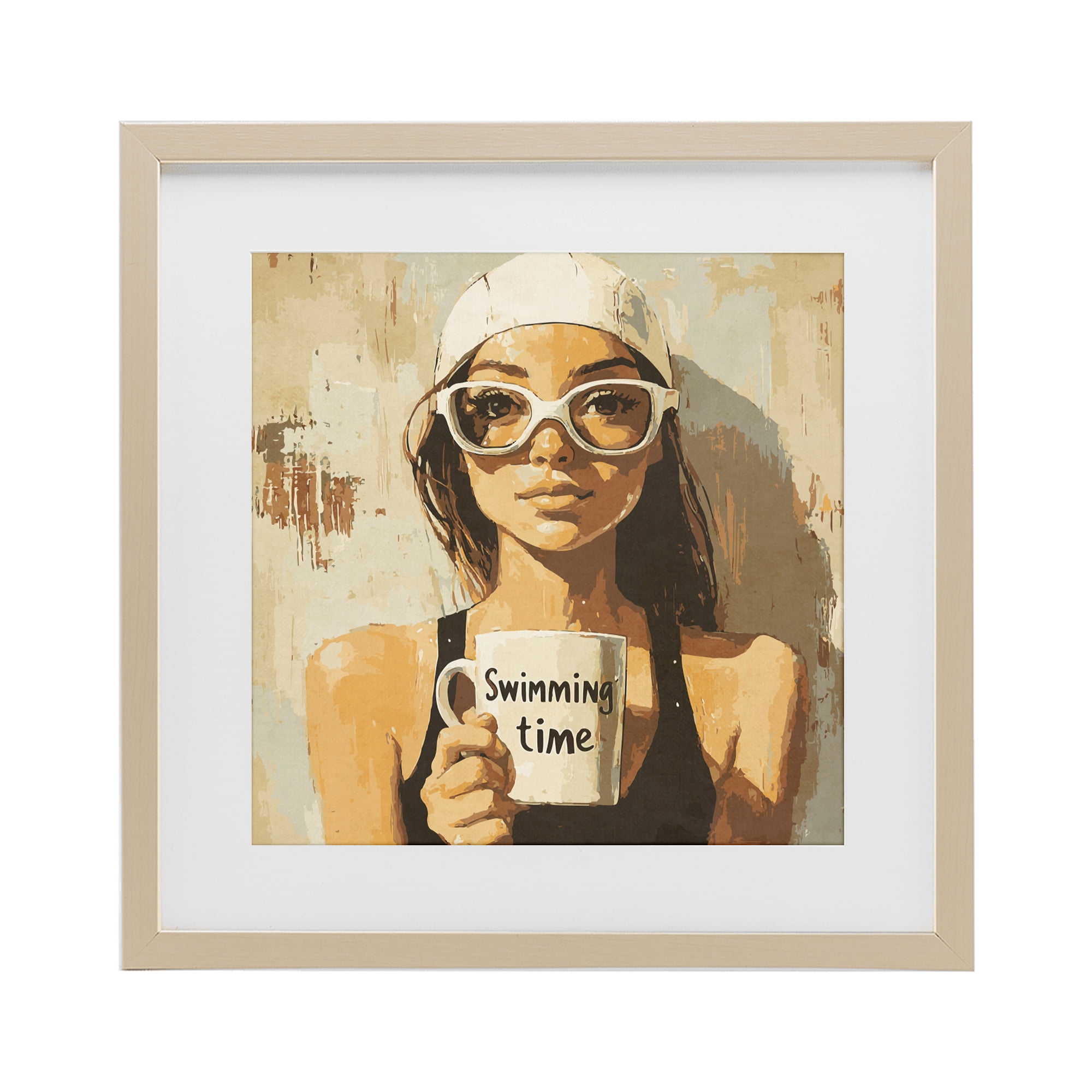 Stupell Industries Swimming Mug Girl Birch Framed Print Under Glass, design by Layla Oz