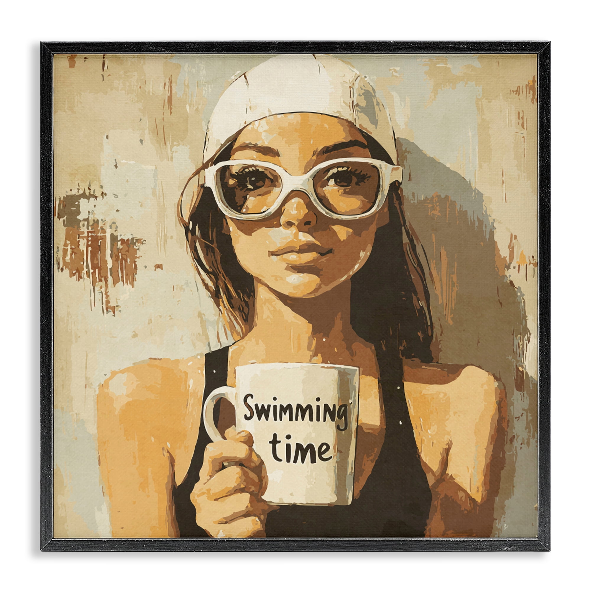 Stupell Industries Swimming Mug Girl Black Framed Giclee Art, design by Layla Oz