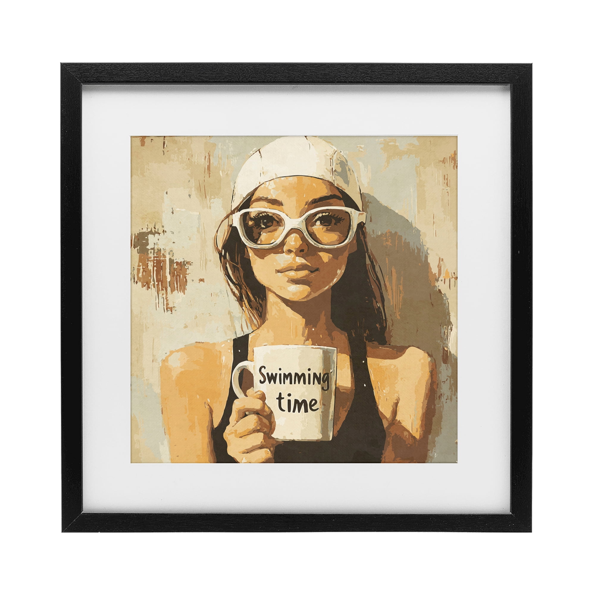 Stupell Industries Swimming Mug Girl Black Framed Print Under Glass, design by Layla Oz