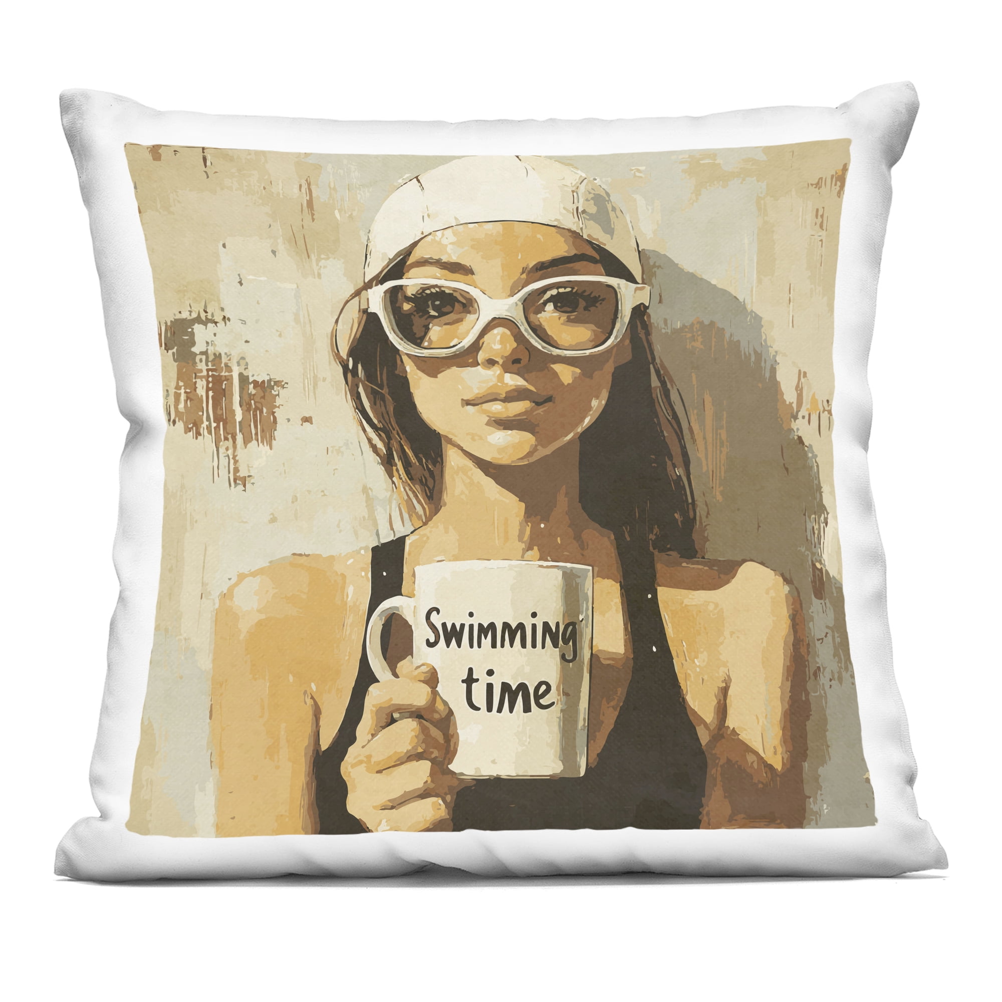 Stupell Industries Swimming Mug Girl Decorative Printed Throw Pillow, design by Layla Oz