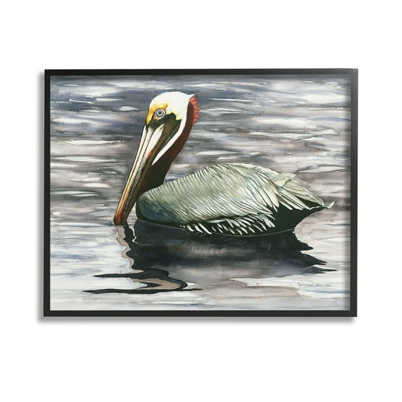Stupell Industries Swimming Nautical Pelican Animals & Insects Painting Black Framed Art Print Wall Art, 14 x 11