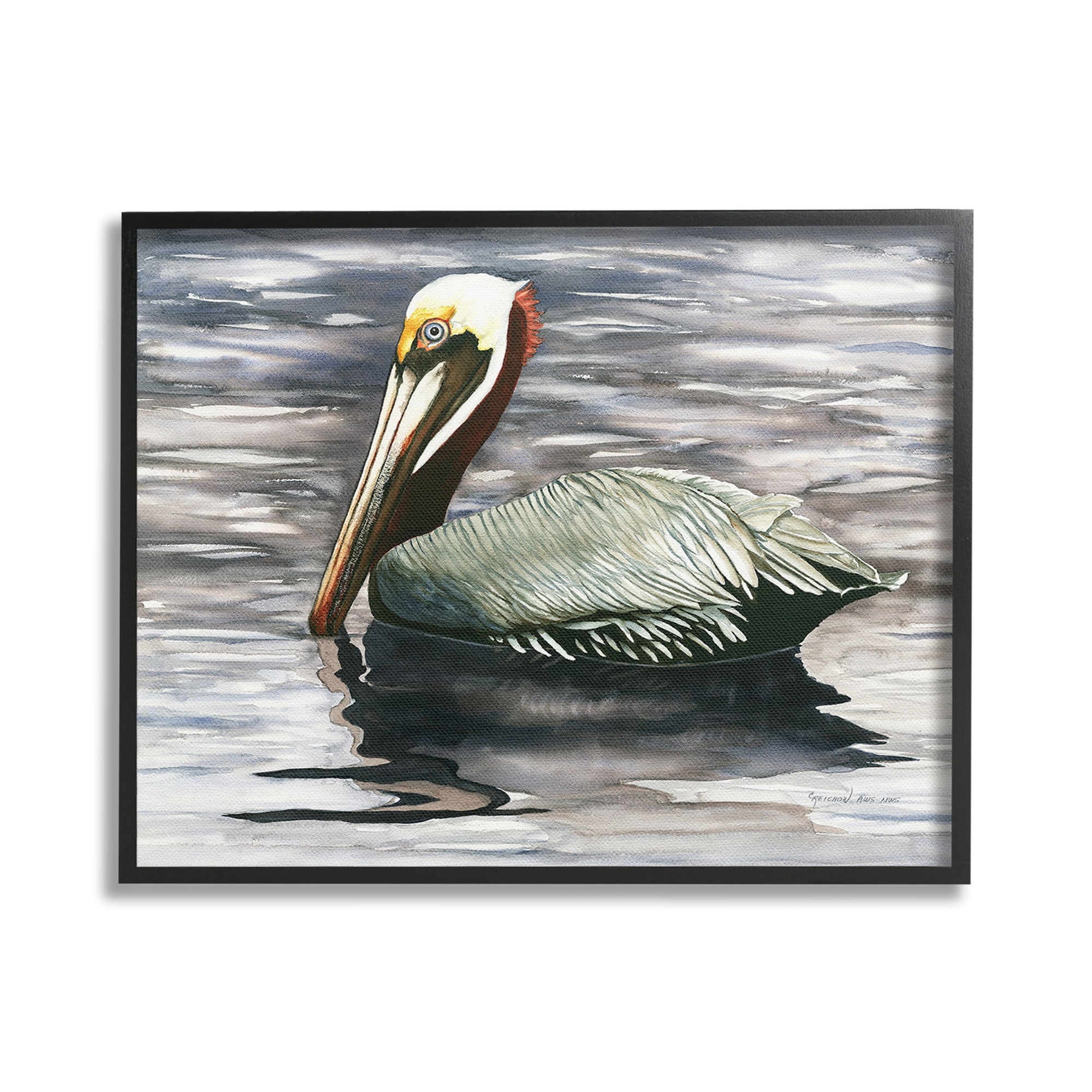 Stupell Industries Swimming Nautical Pelican Animals & Insects Painting Black Framed Art Print Wall Art, 30 x 24