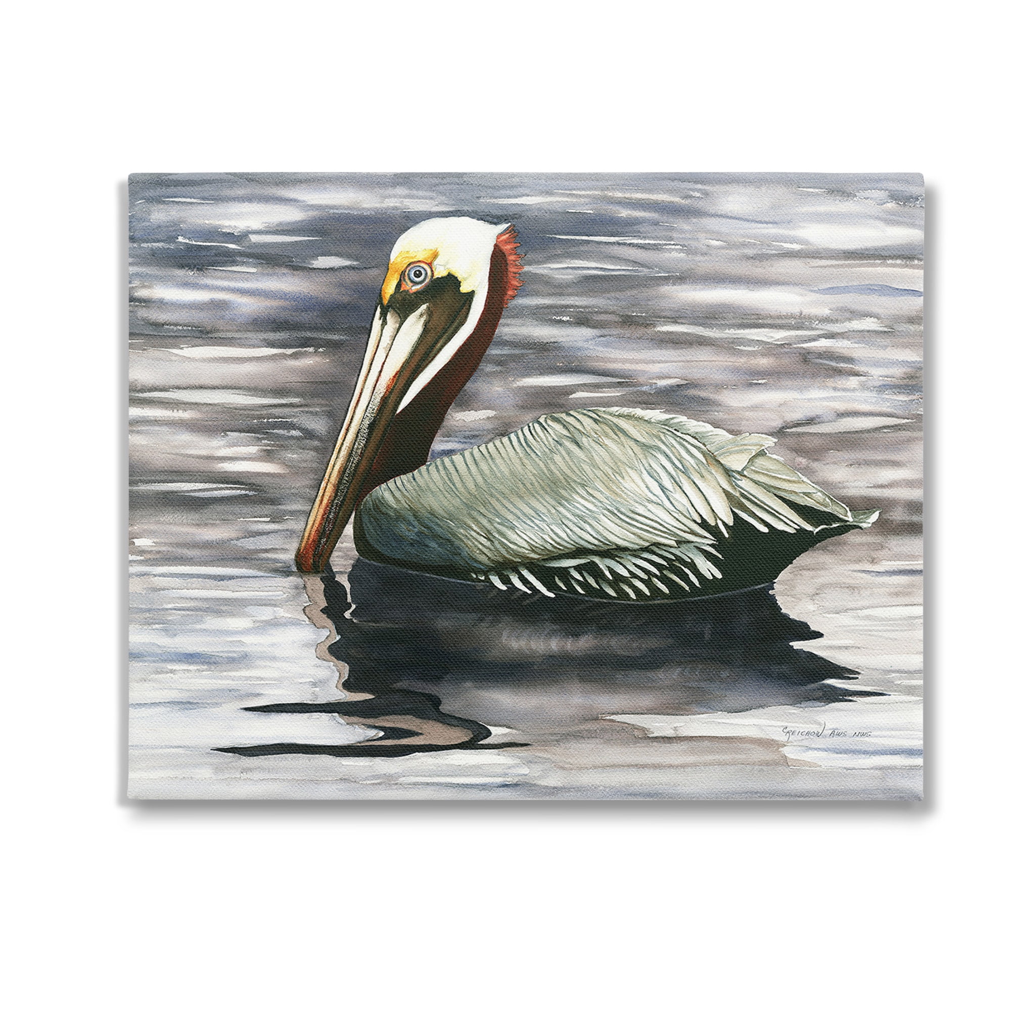Large Gray and White Pelican Canvas Wall Art