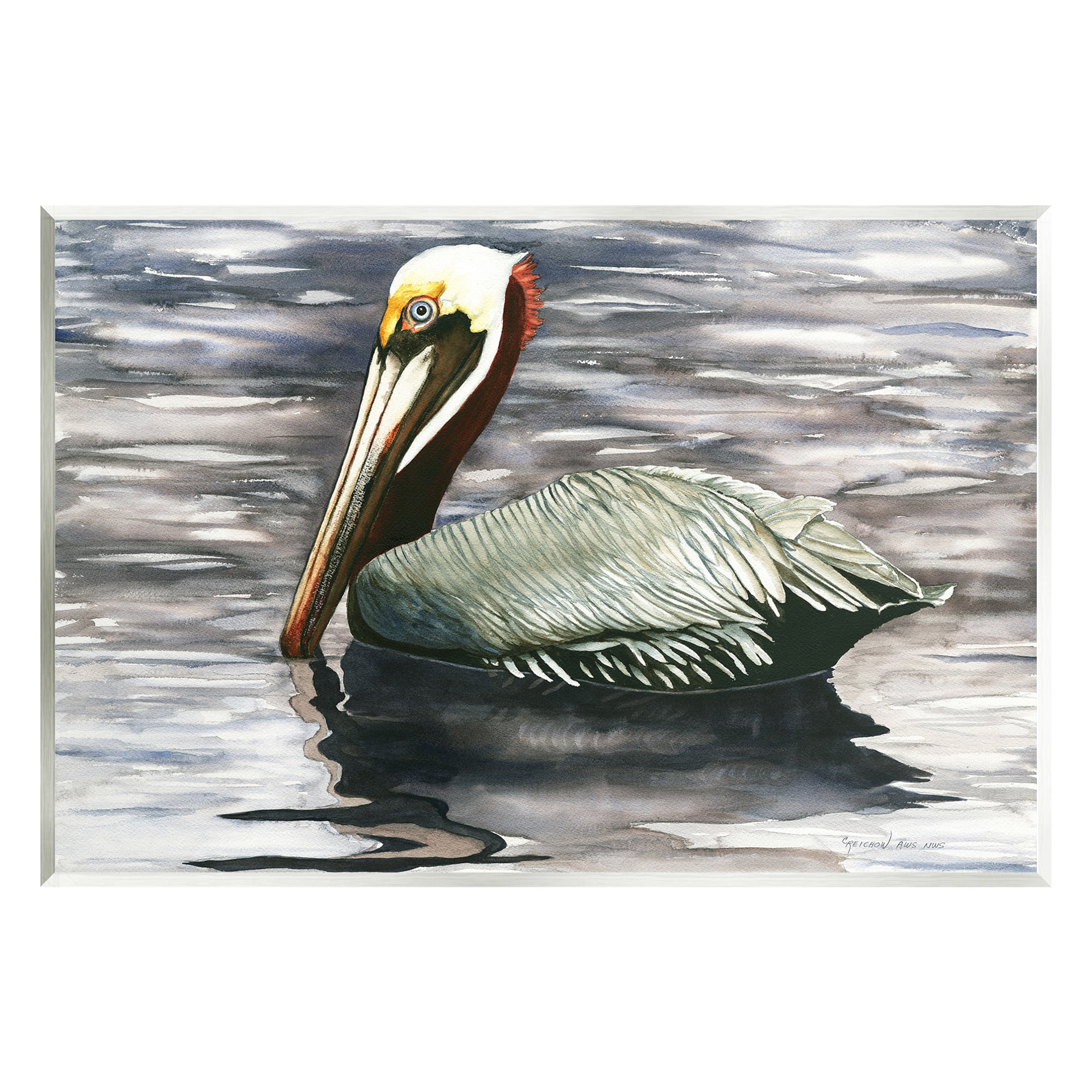 Stupell Industries Swimming Nautical Pelican Animals & Insects Painting Unframed Art Print Wall Art, 19 x 13
