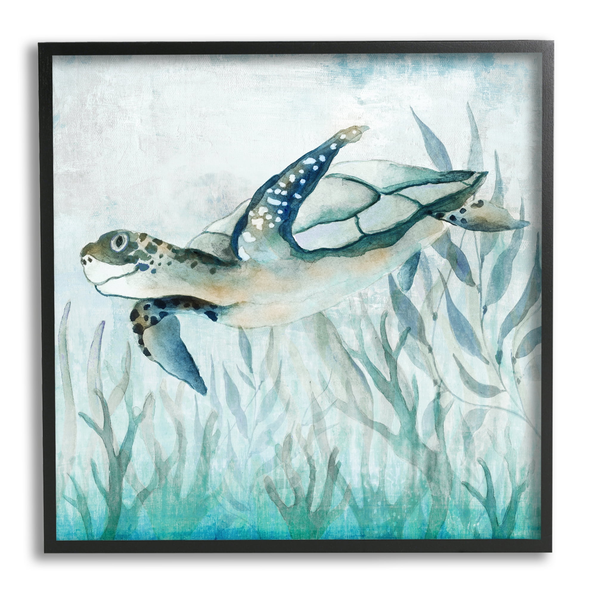 Stupell Industries Swimming Sea Turtle Animals & Insects Painting Black Framed Art Print Wall Art, 24 x 24