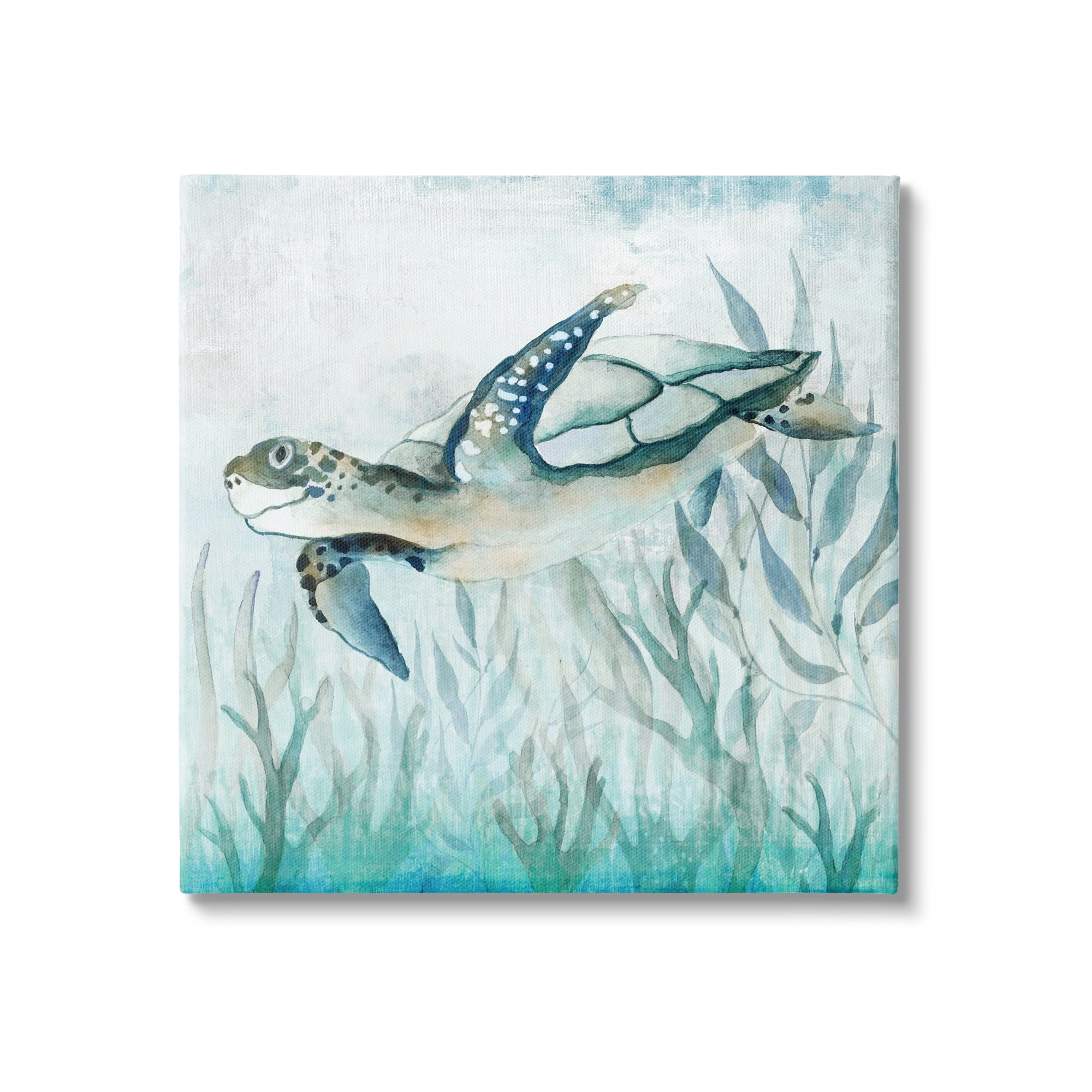 Swimming Sea Turtle Canvas Wall Art in Blue and Green