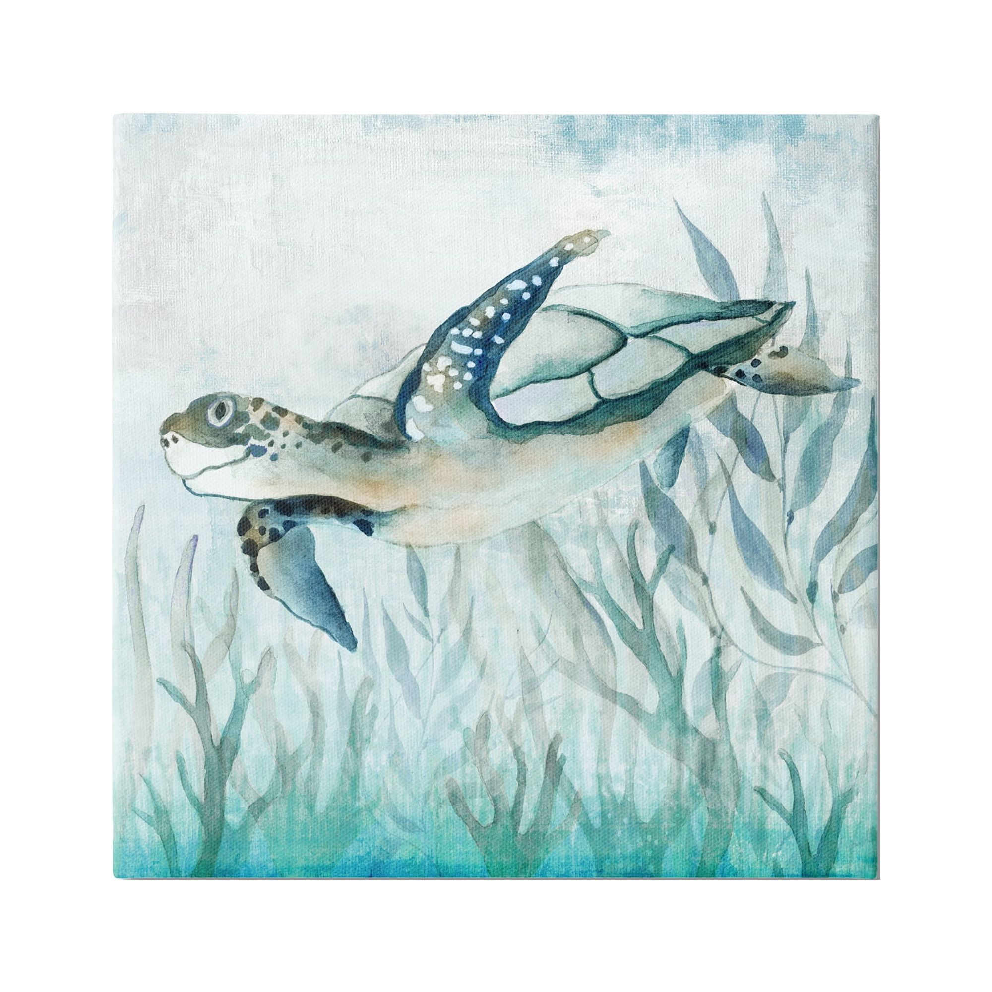 30" Blue and Green Sea Turtle Canvas Wall Art