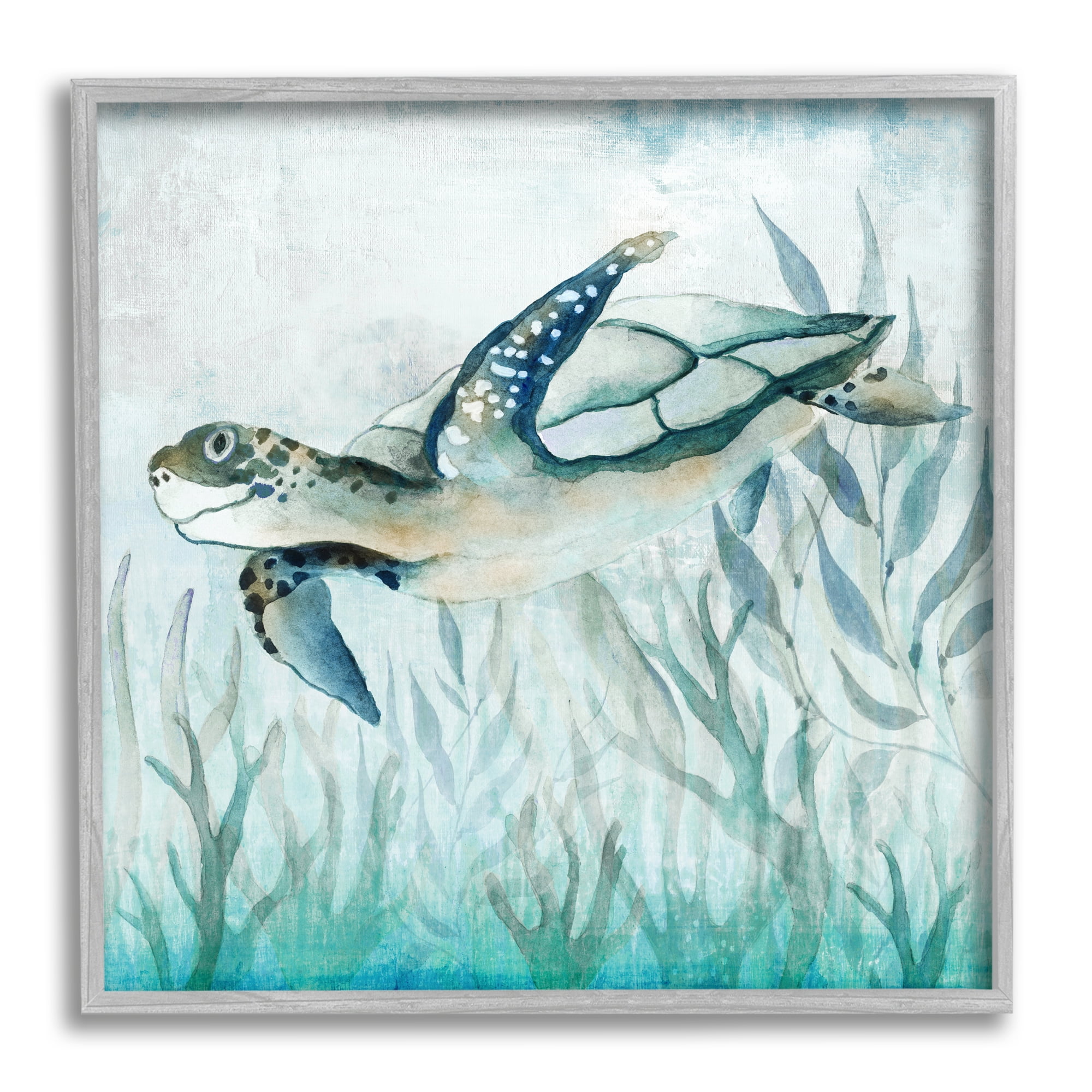 Stupell Industries Swimming Sea Turtle Animals & Insects Painting Gray Framed Art Print Wall Art, 24 x 24