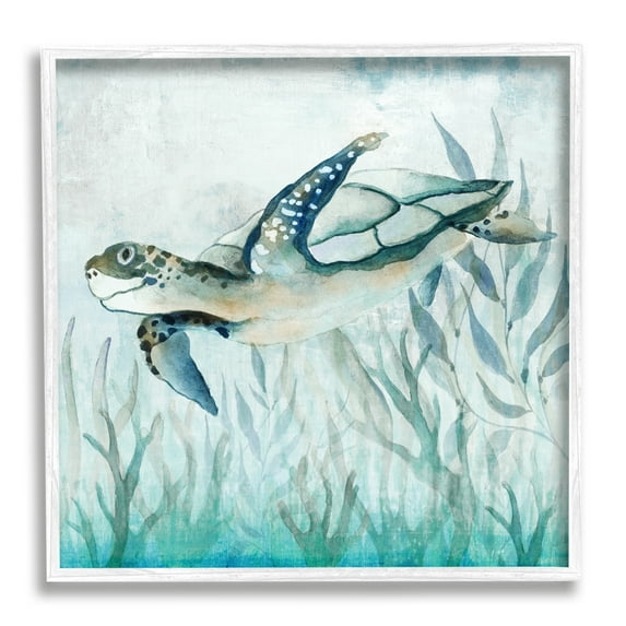 Stupell Industries Swimming Sea Turtle Animals & Insects Painting White Framed Art Print Wall Art, 12 x 12