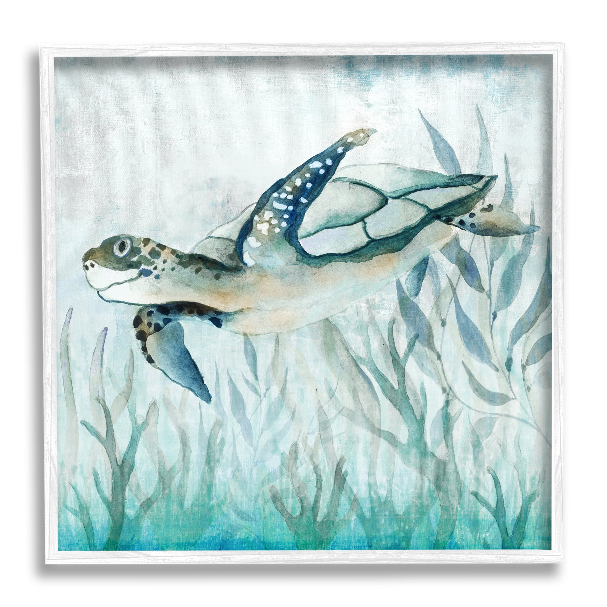Stupell Industries Swimming Sea Turtle Animals & Insects Painting White Framed Art Print Wall Art, 17 x 17
