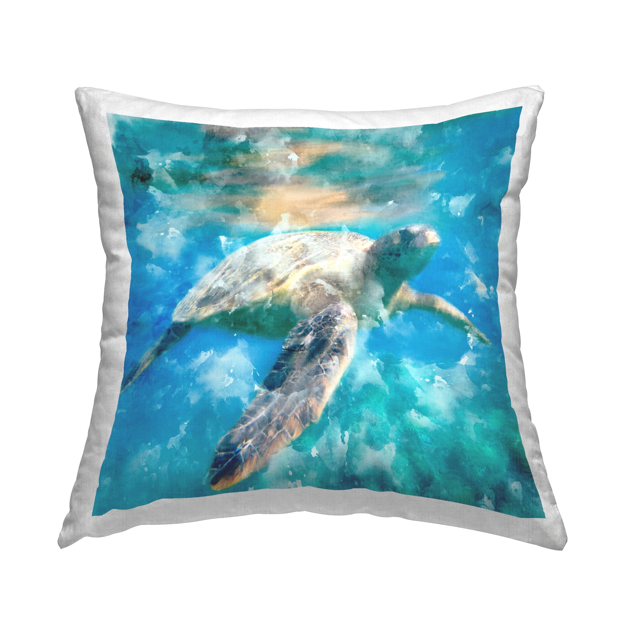 Stupell Industries Swimming Sea Turtle Aquatic Reptile Design Tropical Blue,18 x 7 x 18 Decorative Pillows