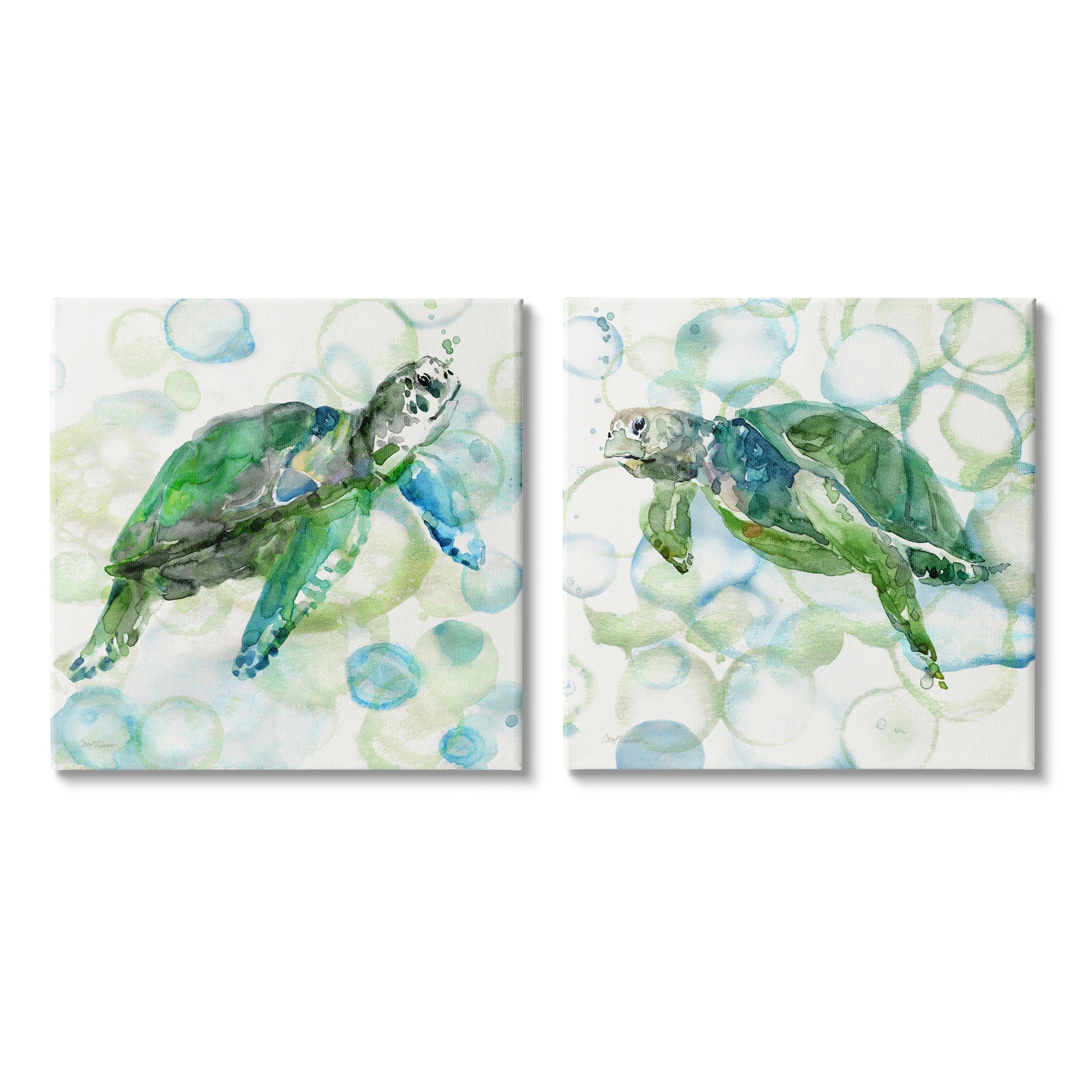 Stupell Industries Swimming Sea Turtle Floating Underwater Beach Bubbles Painting Gallery Wrapped Canvas Print Wall Art, Set of 2, Design by Carol Robinson