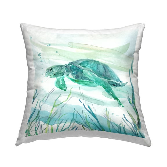 Stupell Industries Swimming Sea Turtle Square Decorative Printed Throw Pillow, 18 x 18