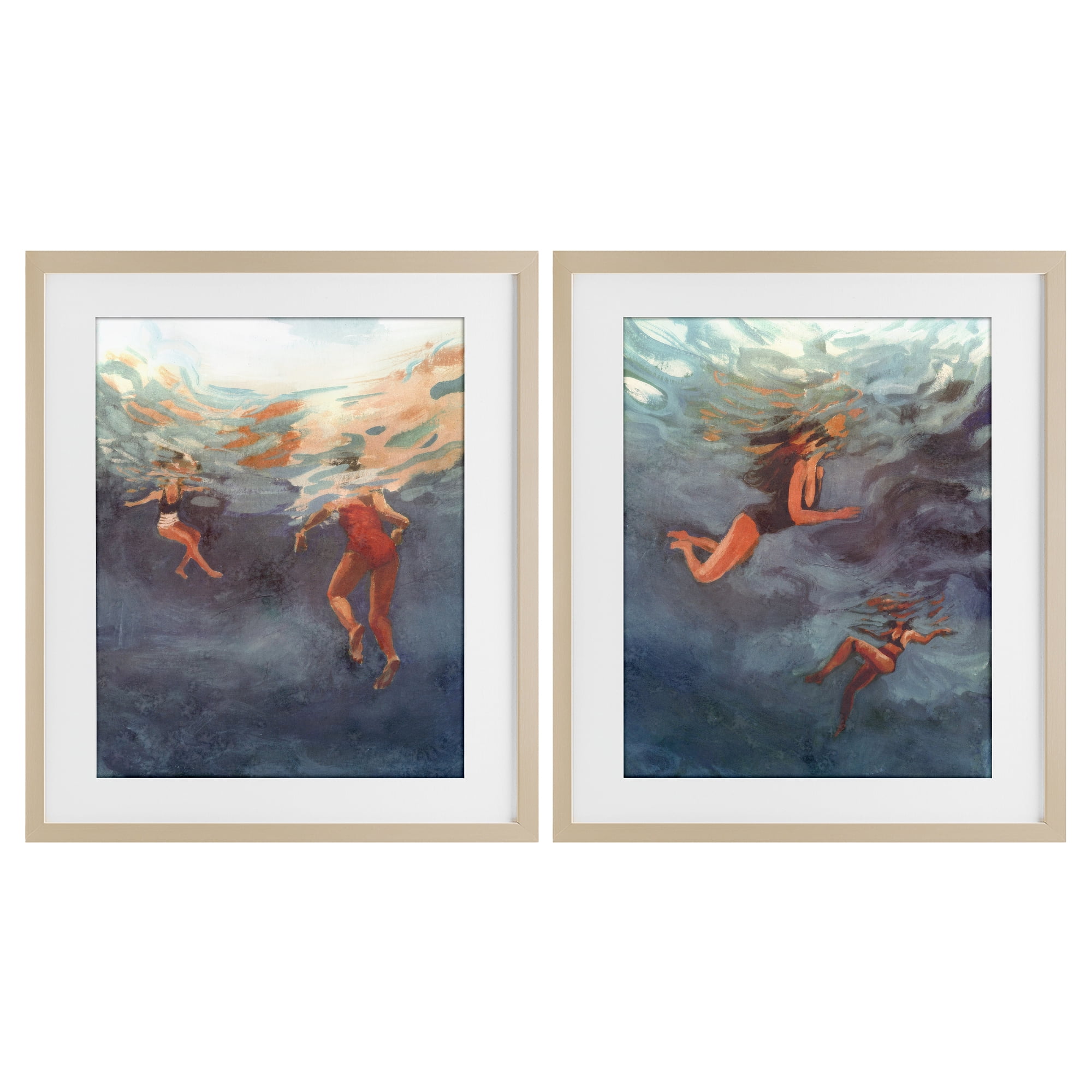 Stupell Industries Swimming Summer's Dance 2 Piece Birch Framed Print Under Glass Set, design by Victoria Barnes