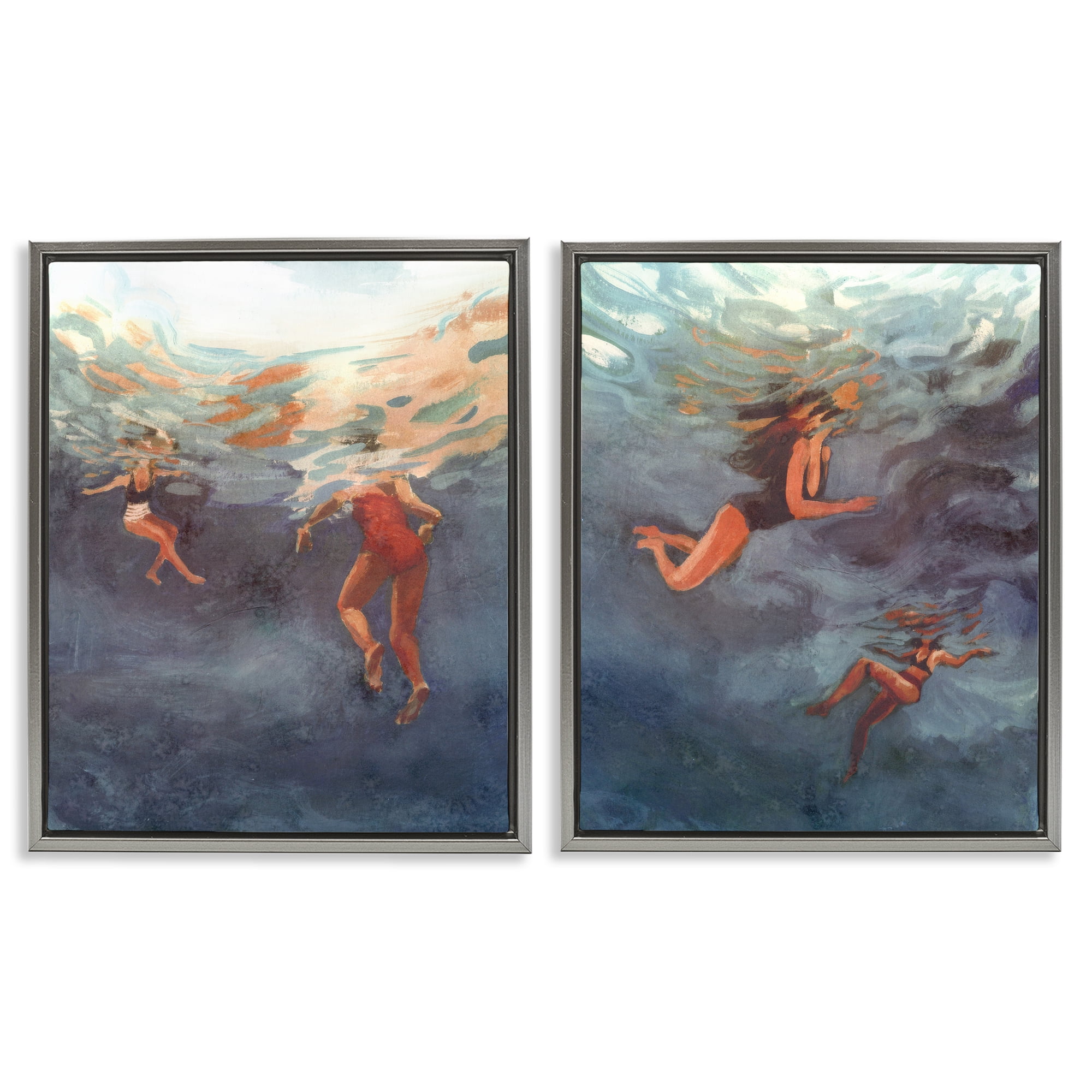 Stupell Industries Swimming Summer's Dance 2 Piece Gray Framed Floater Canvas Set, design by Victoria Barnes