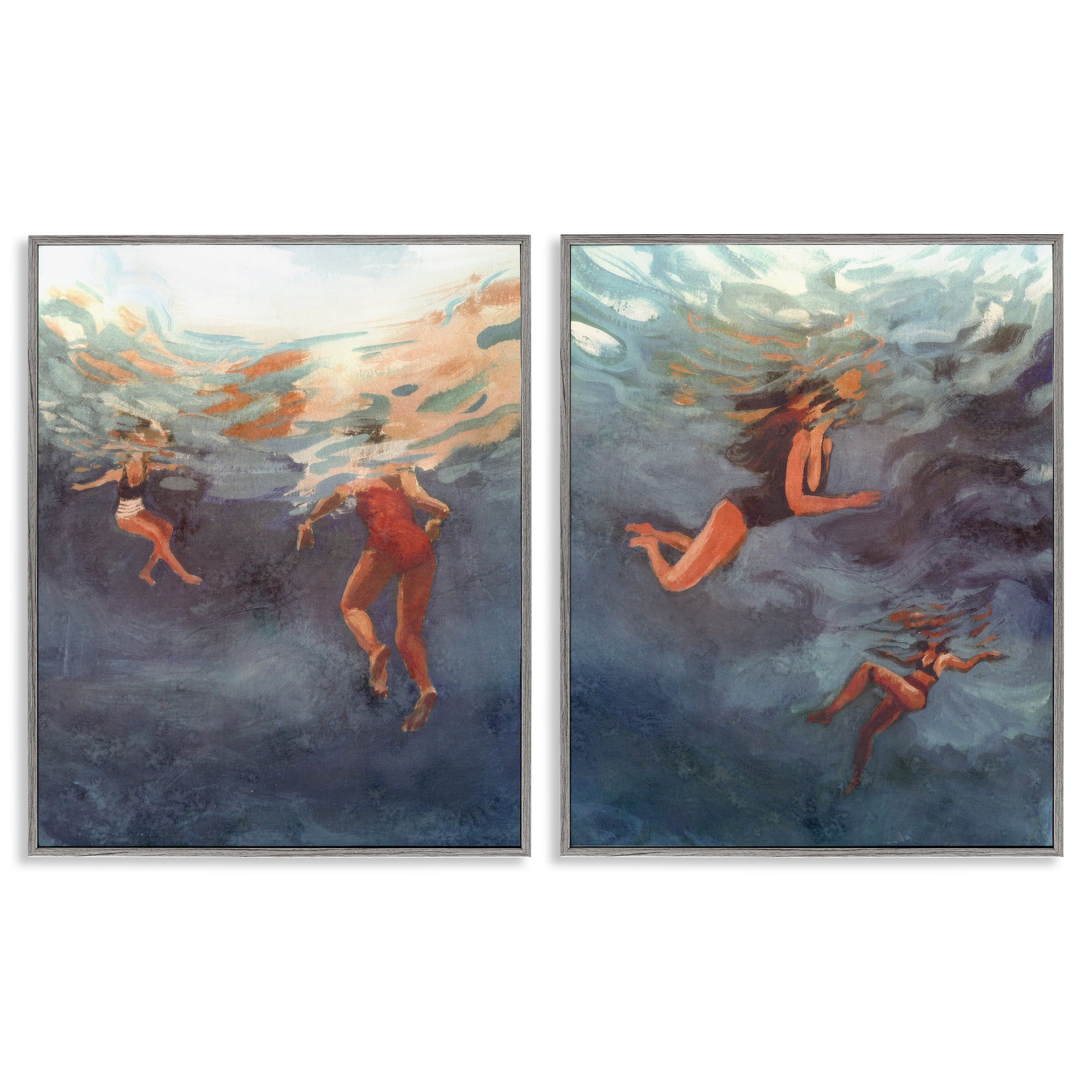 Stupell Industries Swimming Summer's Dance 2 Piece Gray Framed Giclee Art Set, design by Victoria Barnes
