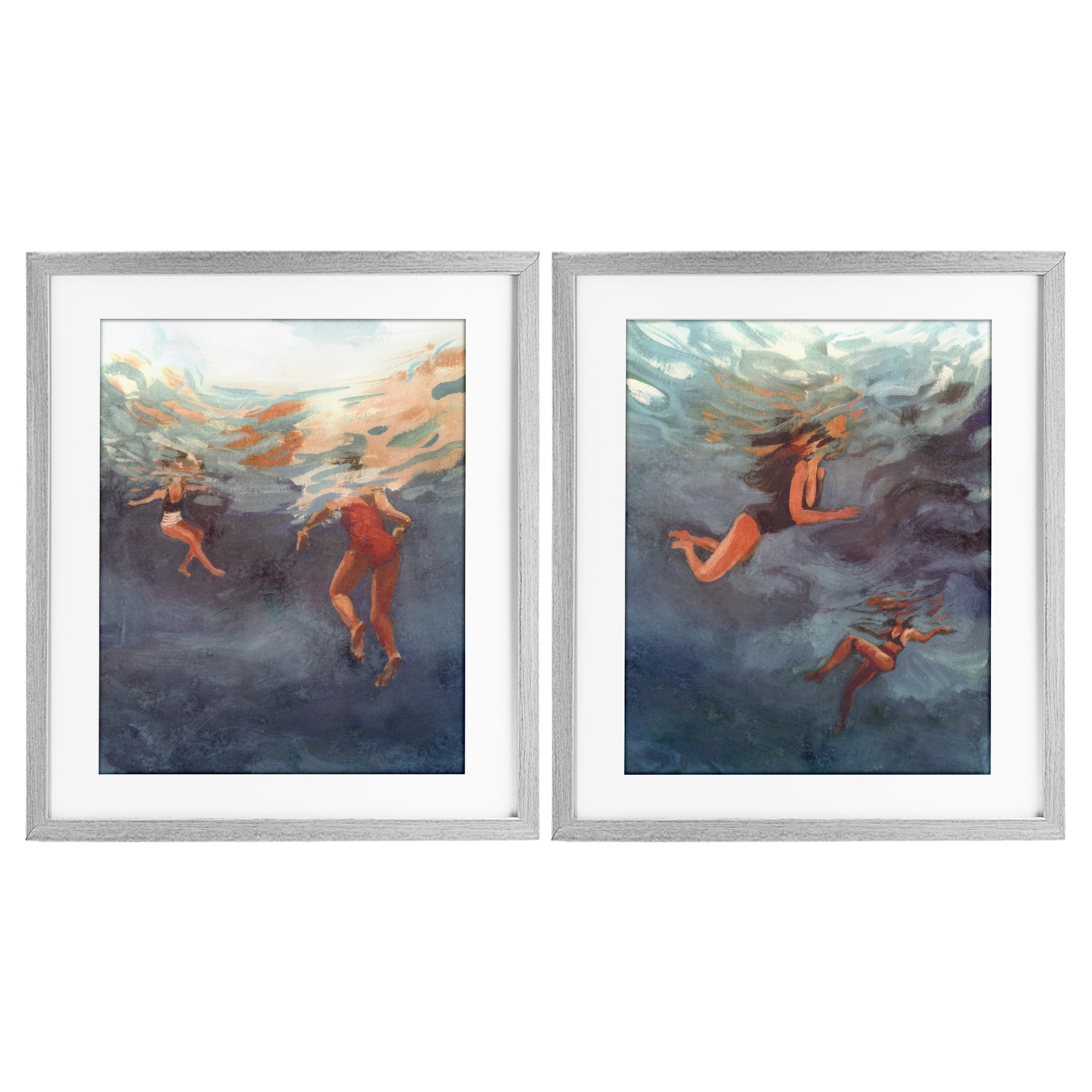 Stupell Industries Swimming Summer's Dance 2 Piece Gray Framed Print Under Glass Set, design by Victoria Barnes