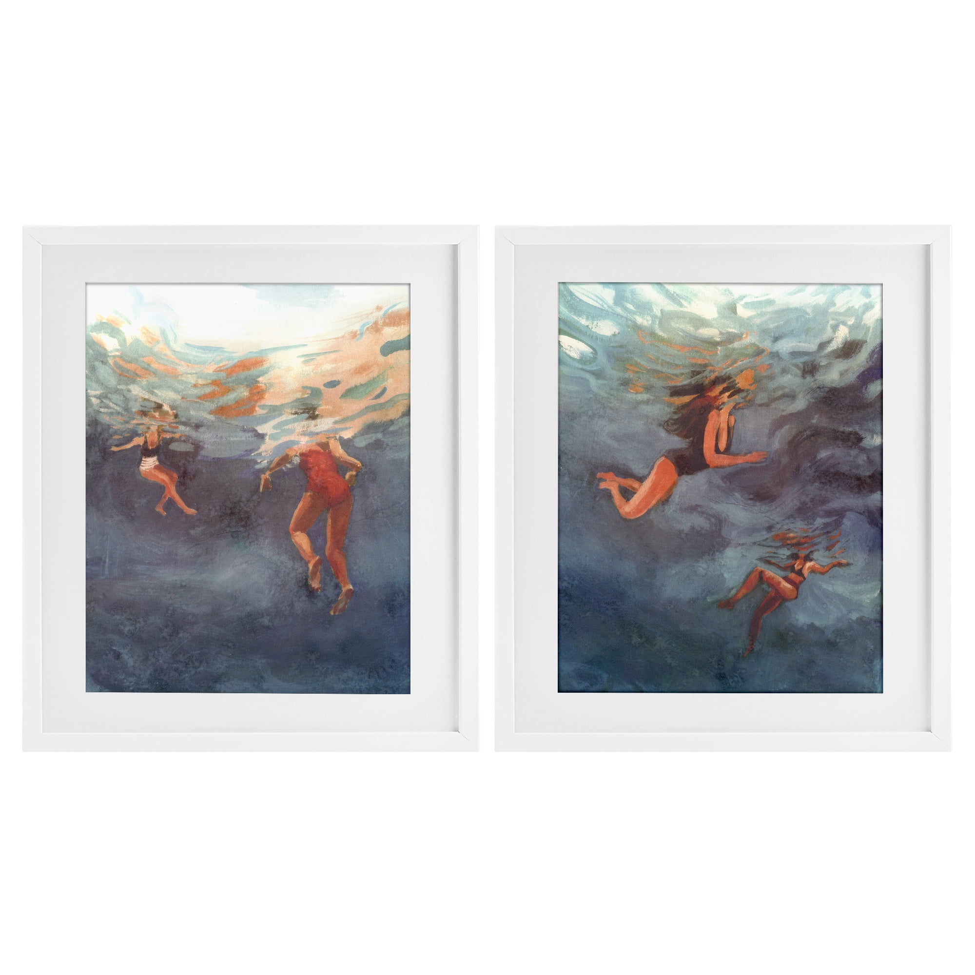 Stupell Industries Swimming Summer's Dance 2 Piece White Framed Print Under Glass Set, design by Victoria Barnes