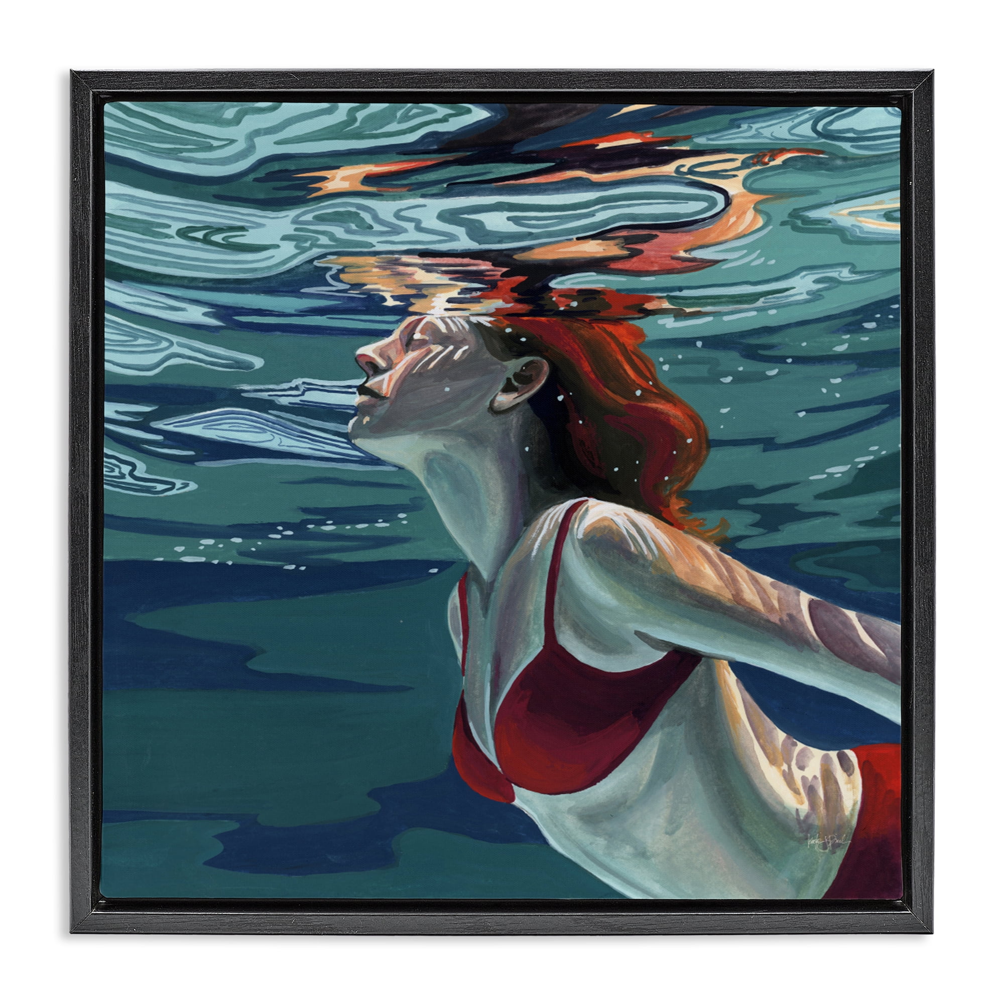 Stupell Industries Swimming To The Surface Black Framed Floater Canvas Wall Art, design by Kate Jarvik Birch