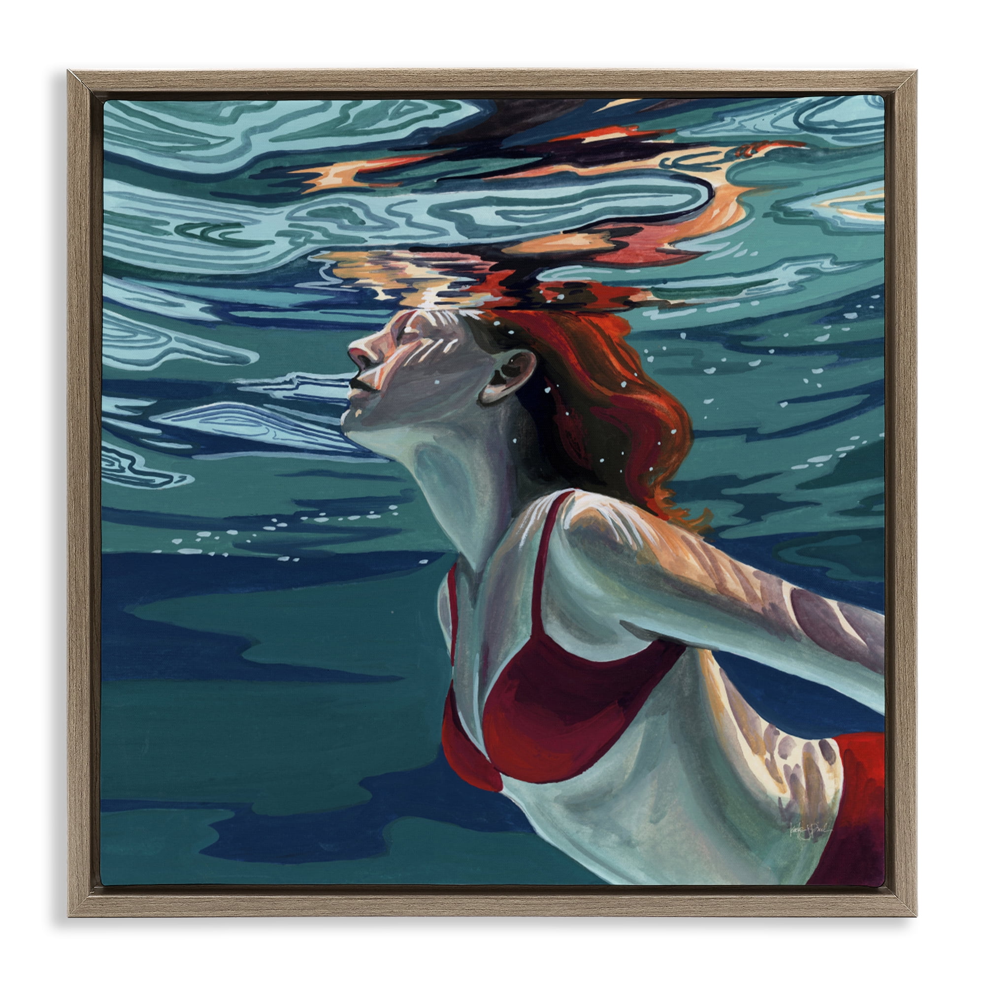 Stupell Industries Swimming To The Surface Brown Framed Floater Canvas Wall Art, design by Kate Jarvik Birch