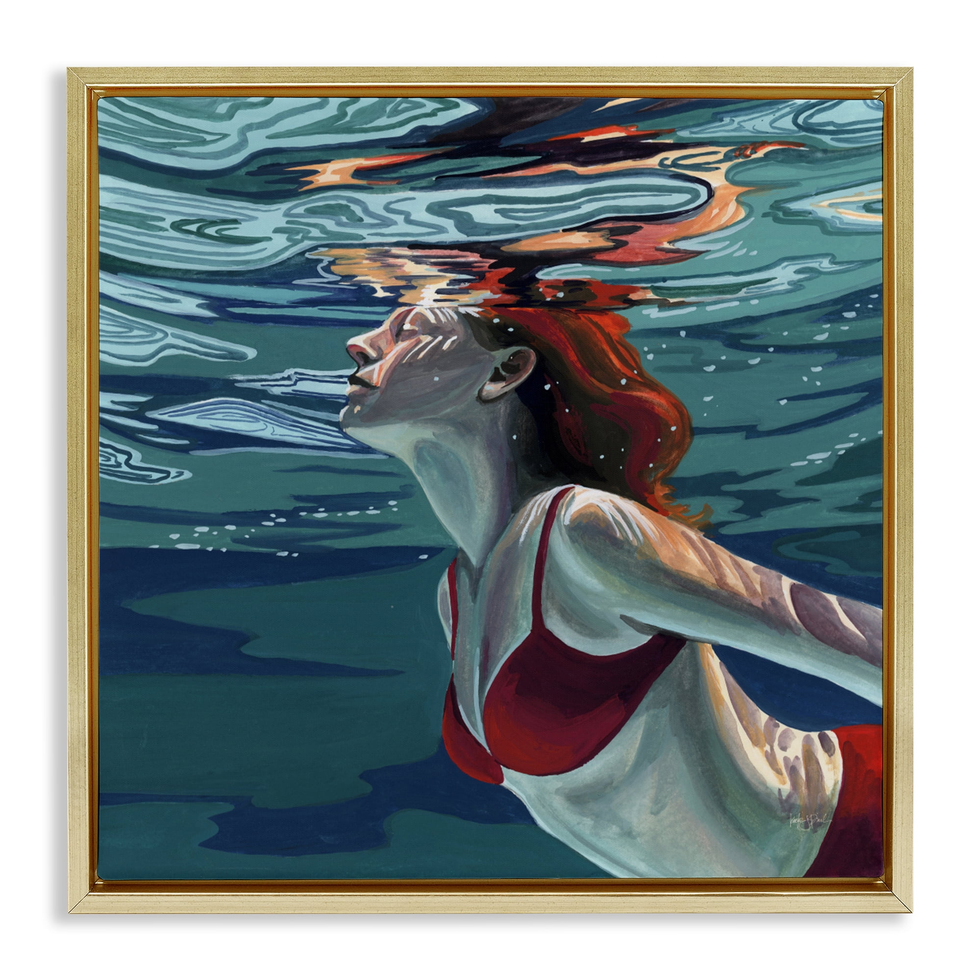 Stupell Industries Swimming To The Surface Gold Framed Floater Canvas Wall Art, design by Kate Jarvik Birch