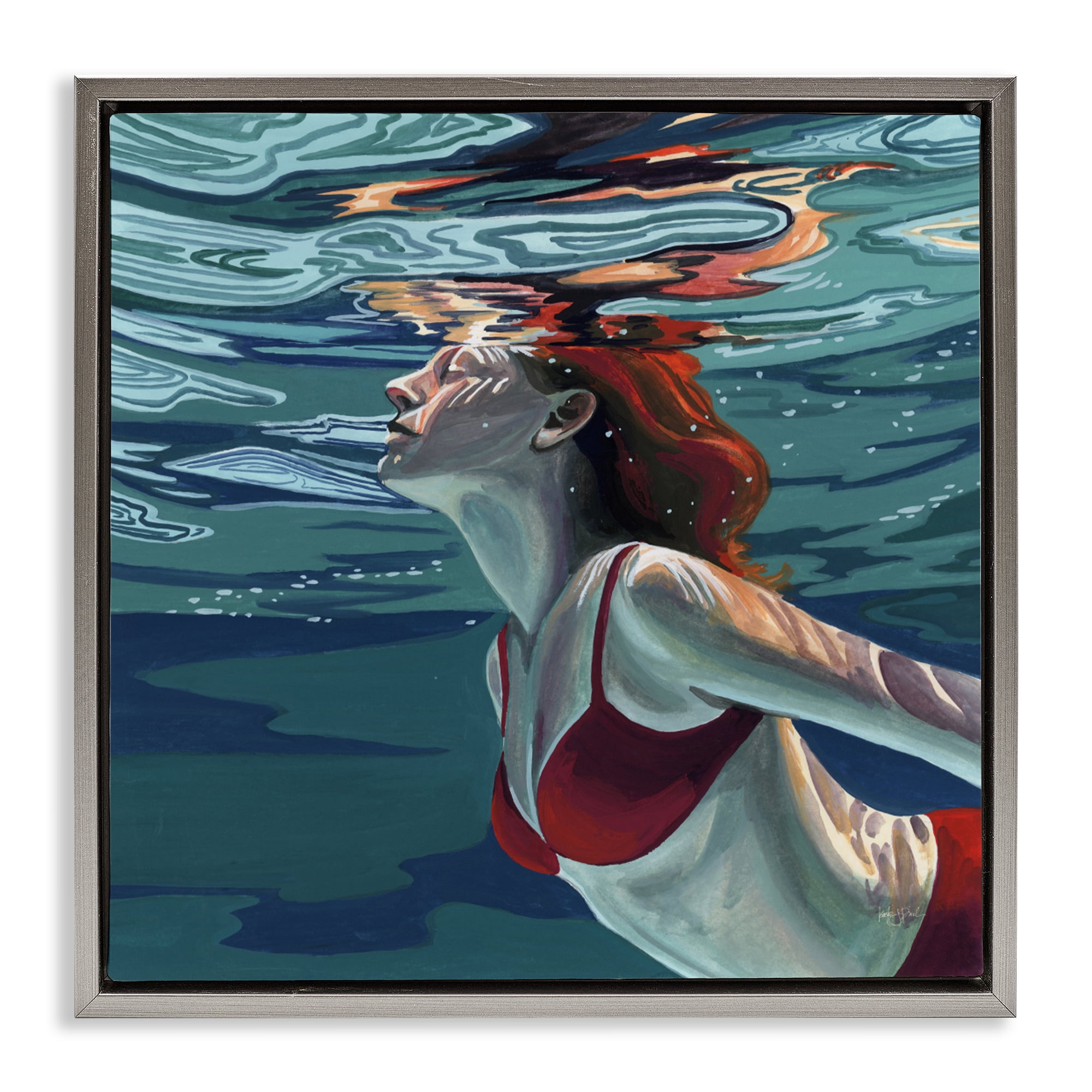 Stupell Industries Swimming To The Surface Gray Framed Floater Canvas Wall Art, design by Kate Jarvik Birch