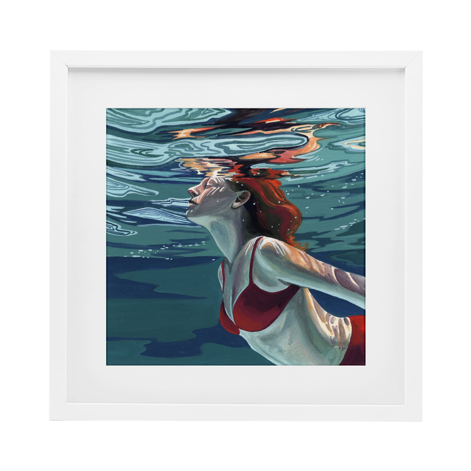 Stupell Industries Swimming To The Surface White Framed Print Under Glass, design by Kate Jarvik Birch
