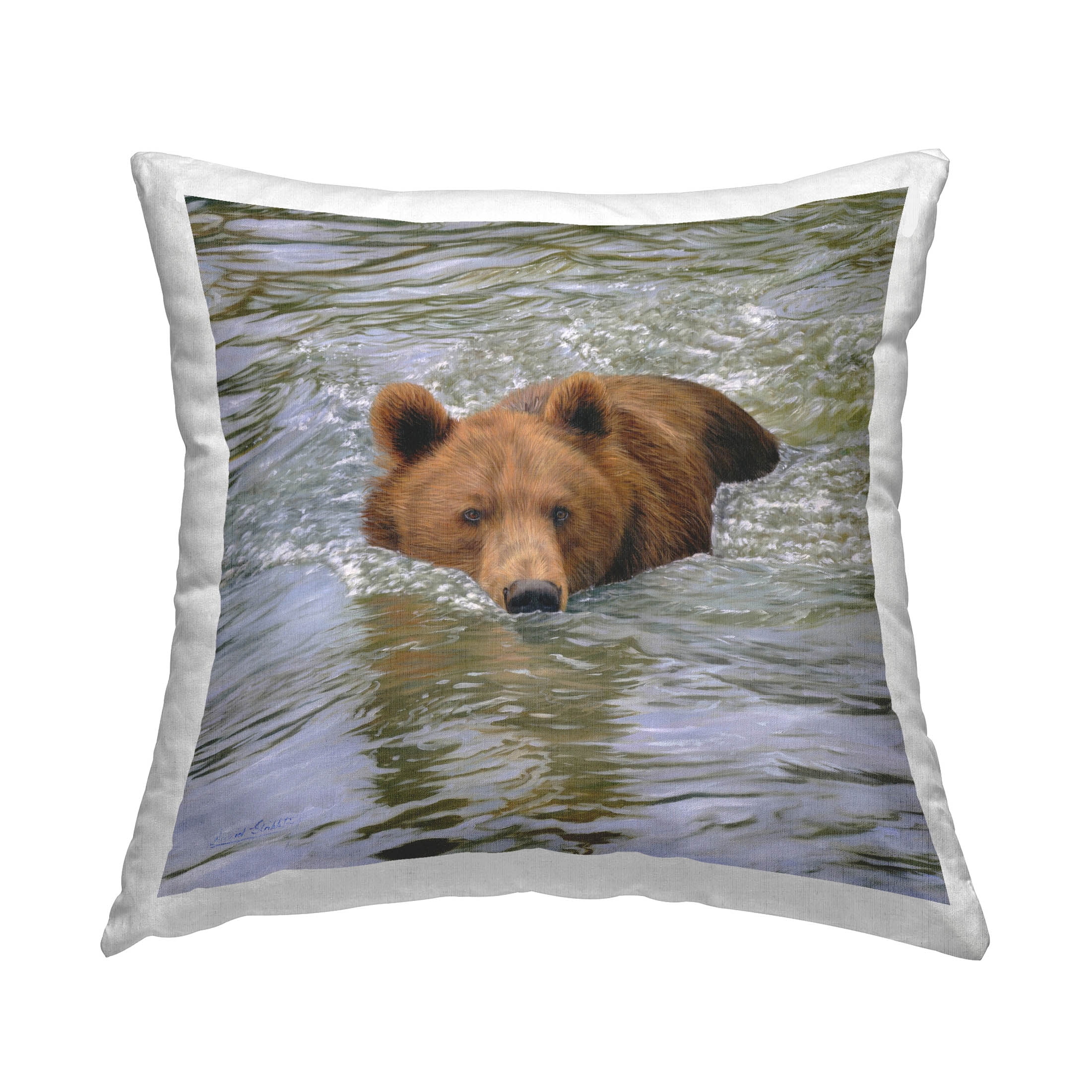 Stupell Industries Swimming Wild Brown Bear Printed Throw Pillow Design by Dave Stribbling